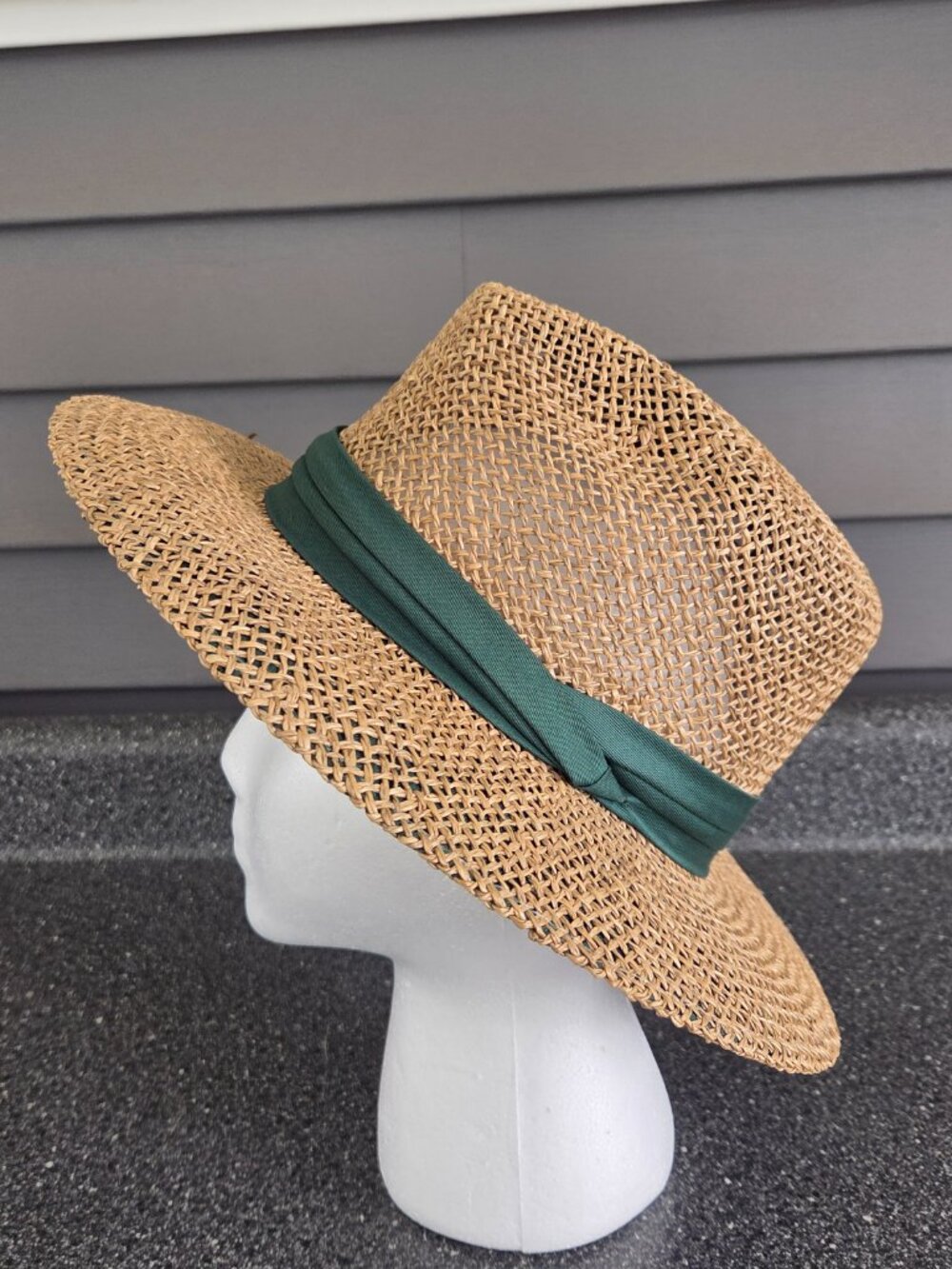 Summer Club Australian Sun UV Protection Wide Brim Natural Fiber L/XL Green Band